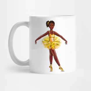 Ballet black ballerina  in yellow tutu with corn rows in her hair - brown skin ballerina Mug